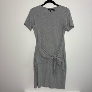 Theory Dakui Rubric Tie Waist T-shirt Dress Light Grey Womens Size Medium